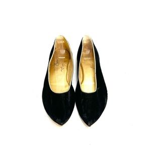 Vintage 1960s black velvet pointed toe boudoir slippers